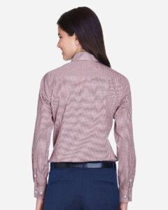 Devon & Jones D640W Women’s Crown Collection® Gingham Check Woven Dress Shirt – Burgundy (on model back)