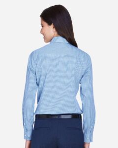 Devon & Jones D640W Women’s Crown Collection® Gingham Check Woven Dress Shirt – French Blue (on model back)