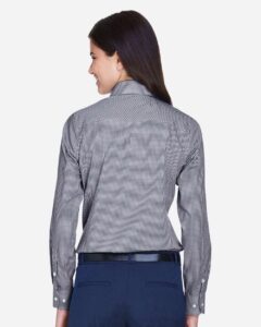 Devon & Jones D640W Women’s Crown Collection® Gingham Check Woven Dress Shirt – Navy (on model back)