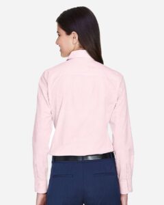 Devon & Jones D640W Women’s Crown Collection® Gingham Check Woven Dress Shirt – Pink (on model back)