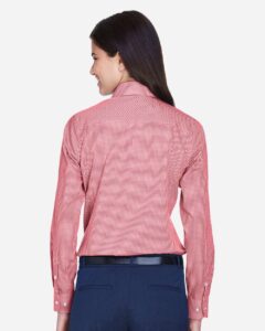 Devon & Jones D640W Women’s Crown Collection® Gingham Check Woven Dress Shirt – Red (on model back)