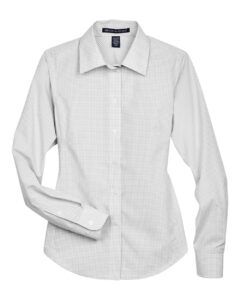 Devon & Jones D640W Women’s Crown Collection® Gingham Check Woven Dress Shirt – Silver