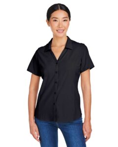 CORE365 CE510W Women’s Ultra UVP® Marina Shirt – Black (on model)