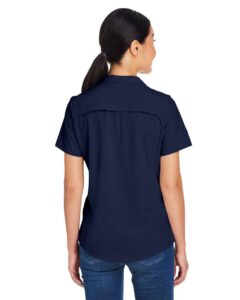 CORE365 CE510W Women’s Ultra UVP® Marina Shirt – Classic Navy (on model back)