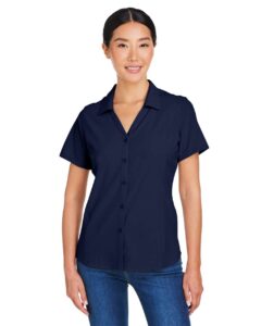 CORE365 CE510W Women’s Ultra UVP® Marina Shirt – Classic Navy (on model)