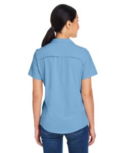 CORE365 CE510W Women’s Ultra UVP® Marina Shirt – Columbia Blue (on model back)
