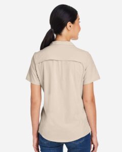 CORE365 CE510W Women’s Ultra UVP® Marina Shirt – Stone (on model back)