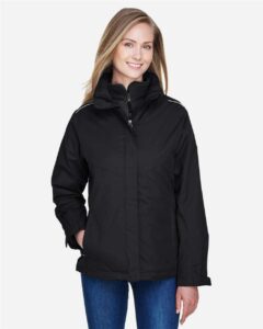 CORE365 78205 Women’s 3-in-1 Jacket with Fleece Liner – Black (on model)