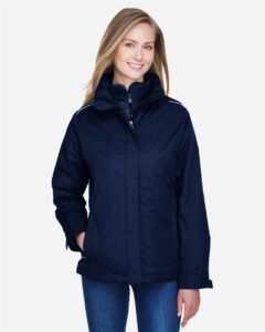 CORE365 78205 Women’s 3-in-1 Jacket with Fleece Liner – Classic Navy (on model)