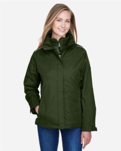 CORE365 78205 Women’s 3-in-1 Jacket with Fleece Liner – Forest (on model)