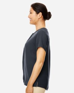 Devon & Jones DP612W Women’s Perfect Fit™ Crepe Blouse – Black (on model side)