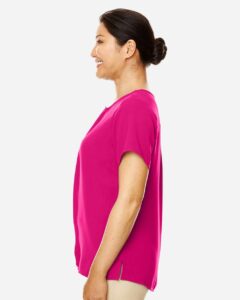 Devon & Jones DP612W Women’s Perfect Fit™ Crepe Blouse – Crown Raspberry (on model side)