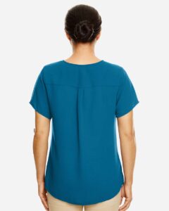Devon & Jones DP612W Women’s Perfect Fit™ Crepe Blouse – Dark Teal (on model back)