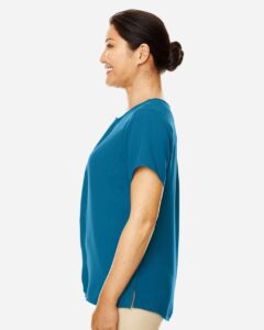 Devon & Jones DP612W Women’s Perfect Fit™ Crepe Blouse – Dark Teal (on model side)