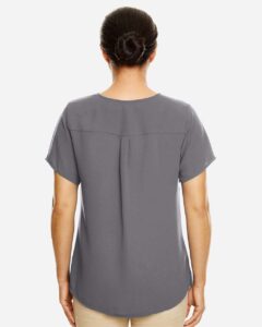 Devon & Jones DP612W Women’s Perfect Fit™ Crepe Blouse – Graphite (on model back)