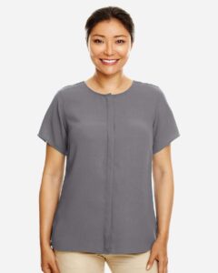 Devon & Jones DP612W Women’s Perfect Fit™ Crepe Blouse – Graphite (on model)