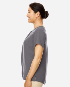 Devon & Jones DP612W Women’s Perfect Fit™ Crepe Blouse – Graphite (on model side)