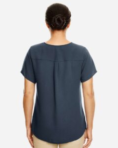 Devon & Jones DP612W Women’s Perfect Fit™ Crepe Blouse – Navy (on model back)