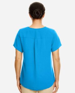 Devon & Jones DP612W Women’s Perfect Fit™ Crepe Blouse – Ocean Blue (on model back)