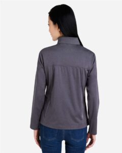 CORE365 CE708W Women’s Techno Lite Three-Layer Knit Tech-Shell – Carbon Heather (on model back)