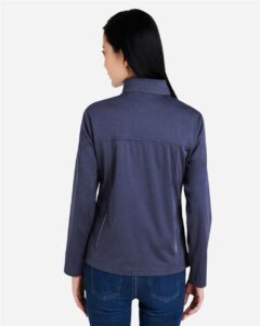 CORE365 CE708W Women’s Techno Lite Three-Layer Knit Tech-Shell – Classic Navy Heather (on model back)