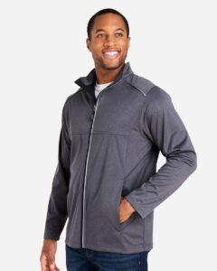 CORE365 CE708 Men’s Techno Lite Three-Layer Knit Tech-Shell – Carbon Heather (on model side)