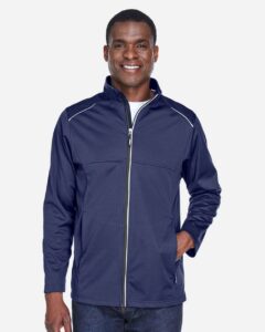 CORE365 CE708 Men’s Techno Lite Three-Layer Knit Tech-Shell – Classic Navy (on model)