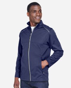 CORE365 CE708 Men’s Techno Lite Three-Layer Knit Tech-Shell – Classic Navy (on model side)