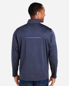 CORE365 CE708 Men’s Techno Lite Three-Layer Knit Tech-Shell – Classic Navy Heather (on model back)