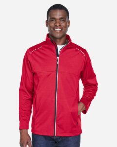 CORE365 CE708 Men’s Techno Lite Three-Layer Knit Tech-Shell – Classic Red (on model)