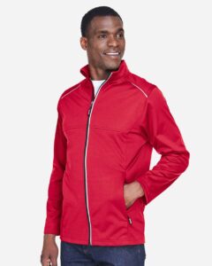 CORE365 CE708 Men’s Techno Lite Three-Layer Knit Tech-Shell – Classic Red (on model side)