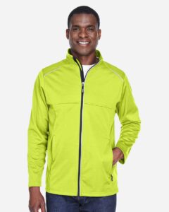 CORE365 CE708 Men’s Techno Lite Three-Layer Knit Tech-Shell – Safety Yellow (on model)