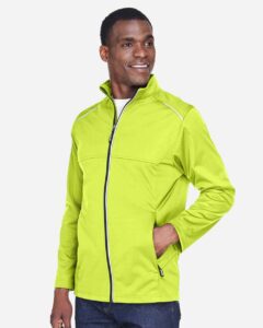 CORE365 CE708 Men’s Techno Lite Three-Layer Knit Tech-Shell – Safety Yellow (on model side)