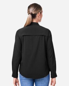 CORE365 CE510LW Women’s Ultra UVP® Marina Shirt – Black (on model back)