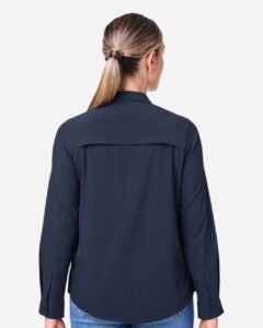 CORE365 CE510LW Women’s Ultra UVP® Marina Shirt – Classic Navy (on model back)