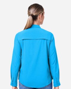 CORE365 CE510LW Women’s Ultra UVP® Marina Shirt – Electric Blue (on model back)