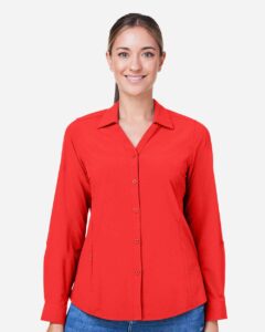 CORE365 CE510LW Women’s Ultra UVP® Marina Shirt – Marina Red (on model)