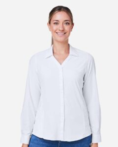 CORE365 CE510LW Women’s Ultra UVP® Marina Shirt – White (on model)