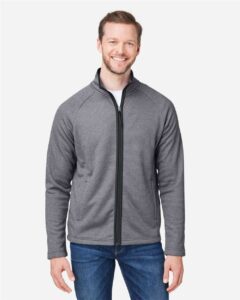 CORE365 CE72 Men’s Venture Heathered Stripe Full-Zip Jacket – Black/ White (on model)