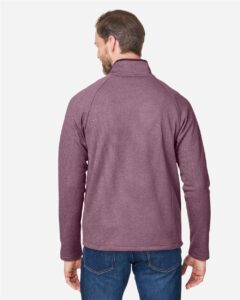 CORE365 CE72 Men’s Venture Heathered Stripe Full-Zip Jacket – Burgundy/ White (on model back)