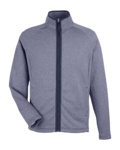 CORE365 CE72 Men’s Venture Heathered Stripe Full-Zip Jacket – Classic Navy/ White