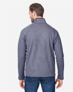 CORE365 CE72 Men’s Venture Heathered Stripe Full-Zip Jacket – Classic Navy/ White (on model back)