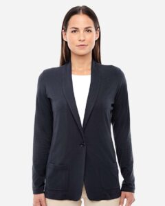 Devon & Jones DP462W Women’s Perfect Fit™ Shawl Collar Cardigan – Black (on model)