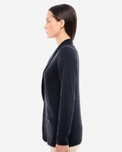 Devon & Jones DP462W Women’s Perfect Fit™ Shawl Collar Cardigan – Black (on model side)