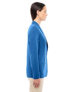 Devon & Jones DP462W Women’s Perfect Fit™ Shawl Collar Cardigan – French Blue (on model side)