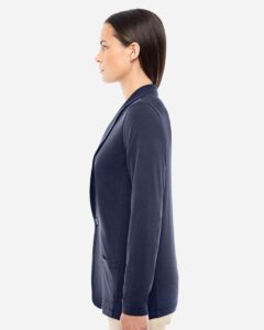 Devon & Jones DP462W Women’s Perfect Fit™ Shawl Collar Cardigan – Navy (on model side)