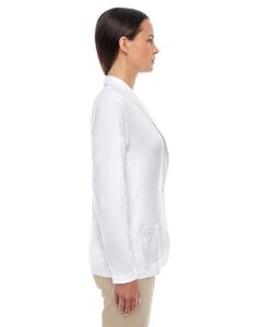 Devon & Jones DP462W Women’s Perfect Fit™ Shawl Collar Cardigan – White (on model side)