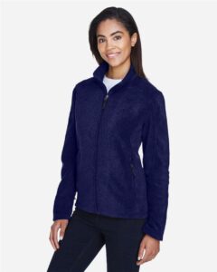CORE365 78190 Women’s Journey Fleece Jacket – Classic Navy (on model side)