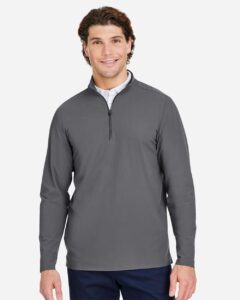Devon & Jones DG410 Men’s CrownLux Performance® Windsor Welded Quarter-Zip Pullover – Graphite (on model)