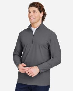 Devon & Jones DG410 Men’s CrownLux Performance® Windsor Welded Quarter-Zip Pullover – Graphite (on model side)